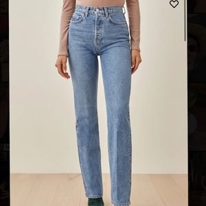 Reformation Jeans Cynthia High Rise Straight Long Jean In Colorado Wash 27 NWT